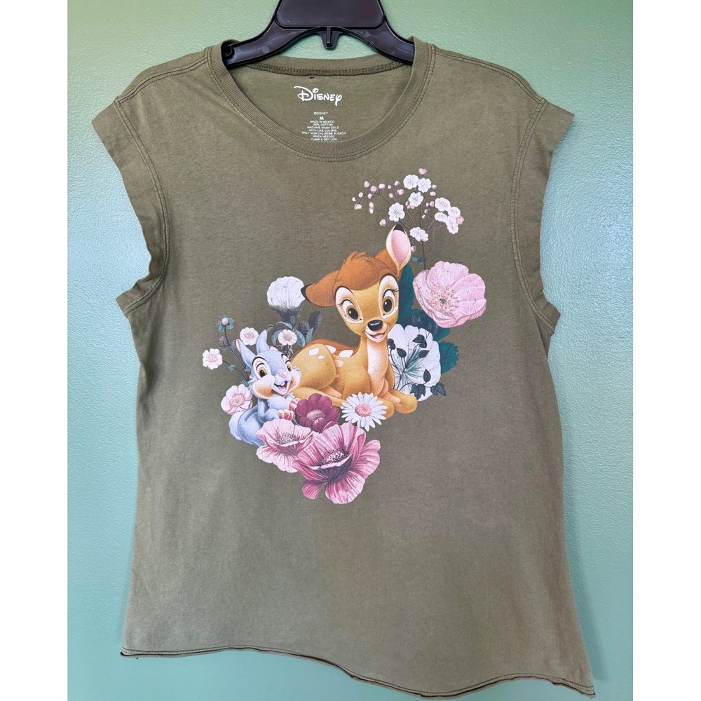 Disney Bambi Thumper Muscle Tee Olive Green Graphic Womens Medium